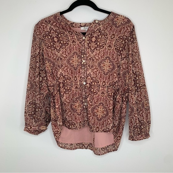 Madewell kaleidoscope drawstring waist button front top - Picture 1 of 12